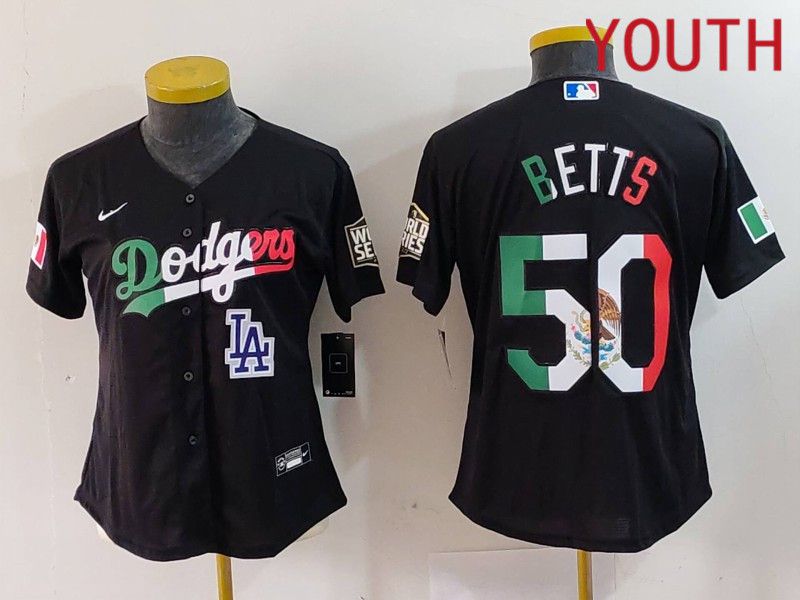 Youth Los Angeles Dodgers #50 Betts Black Fashion Nike 2024 MLB Jersey style 7245->pittsburgh steelers->NFL Jersey
